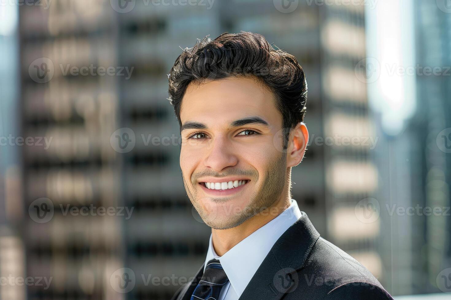 Confident Smiling Businessman City Background Portrait photo
