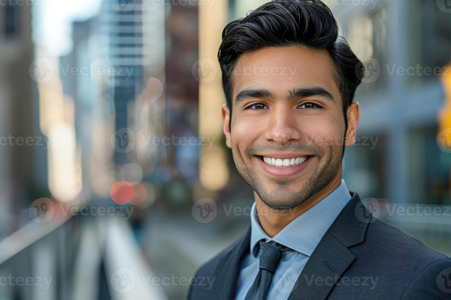 Happy Businessman Smiling City Background Portrait photo