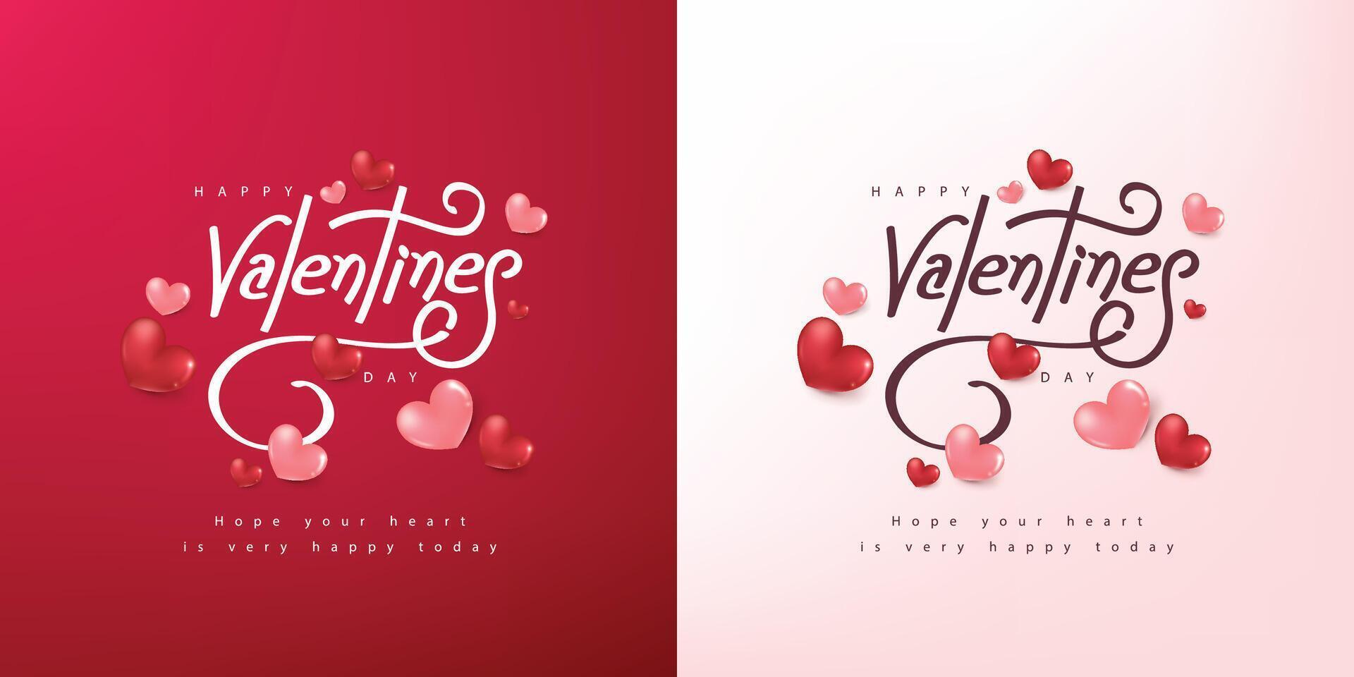 Calligraphy of Happy valentines day with festive heart shaped decorations Elements for valentine card banner vector