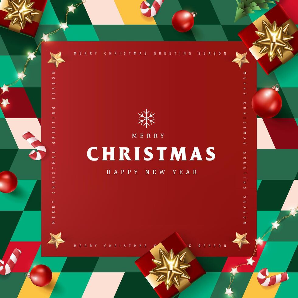 Merry Christmas and happy new year sign banner frame with festive decoration vector