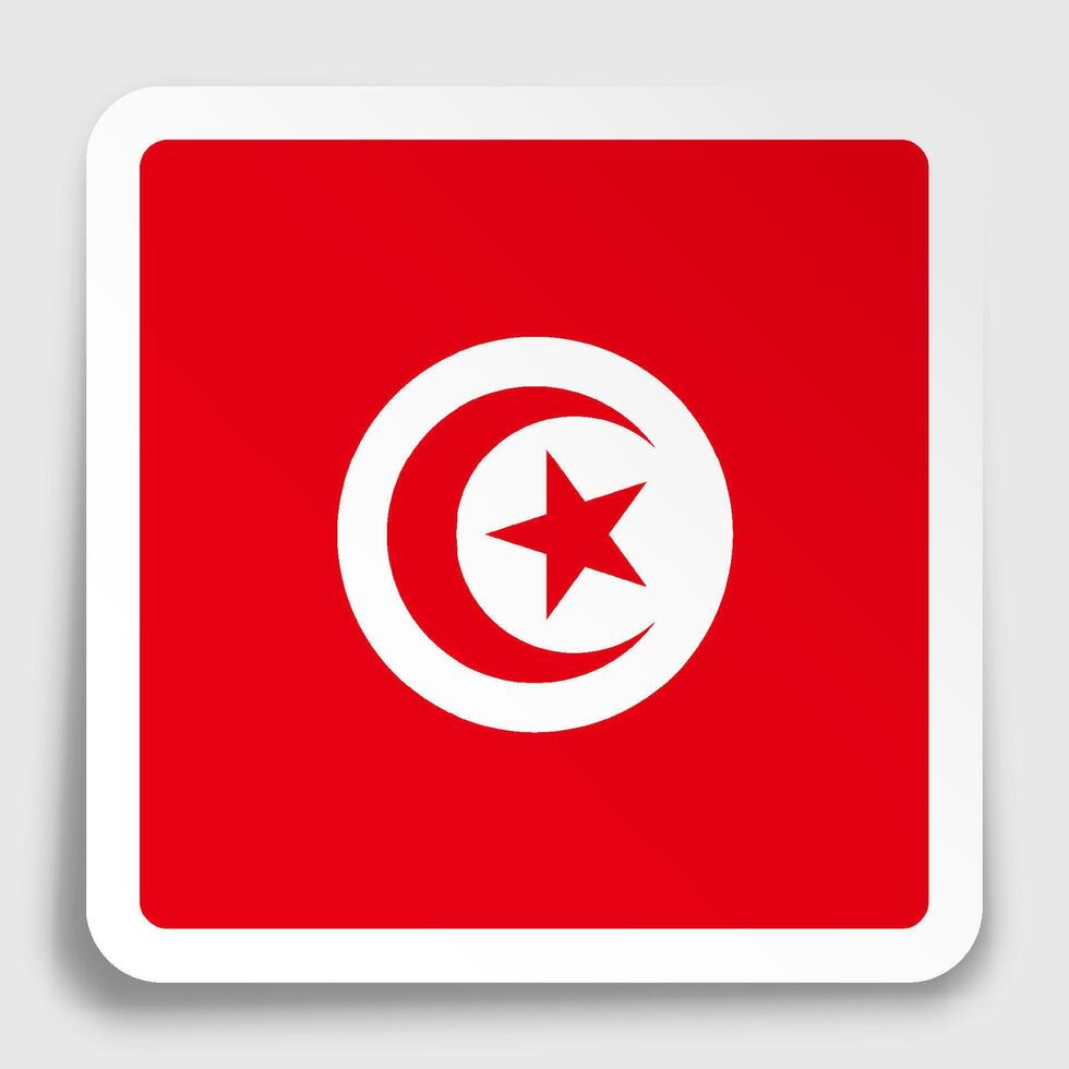 Republic of Tunisia flag icon on paper square sticker with shadow. Button for mobile application or web. image vector