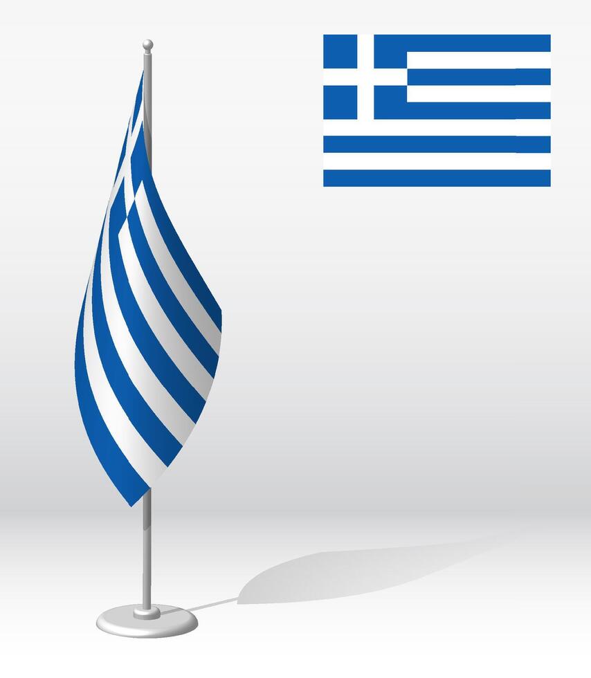 GREECE flag on flagpole for registration of solemn event, meeting foreign guests. National independence day of GREECE. Realistic 3D on white vector