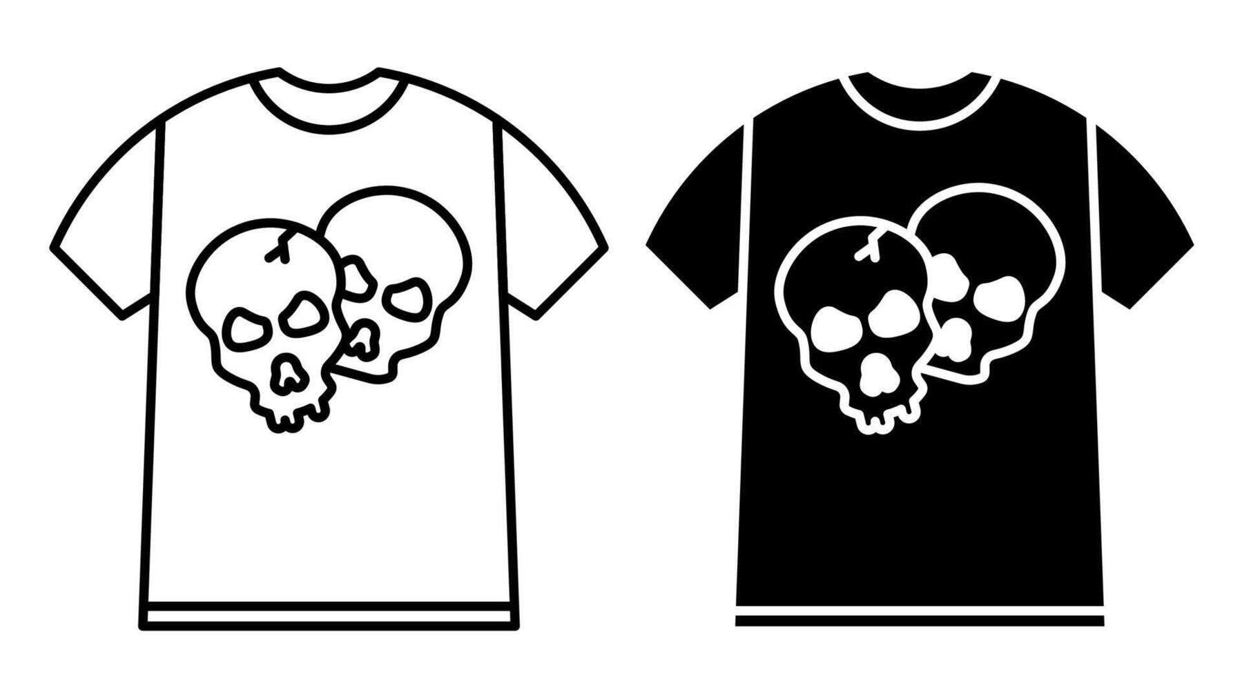 Linear icon. Free Wide oversize shirt with print of human skulls. Youthful Halloween Clothing. Simple black and white isolated on white background vector