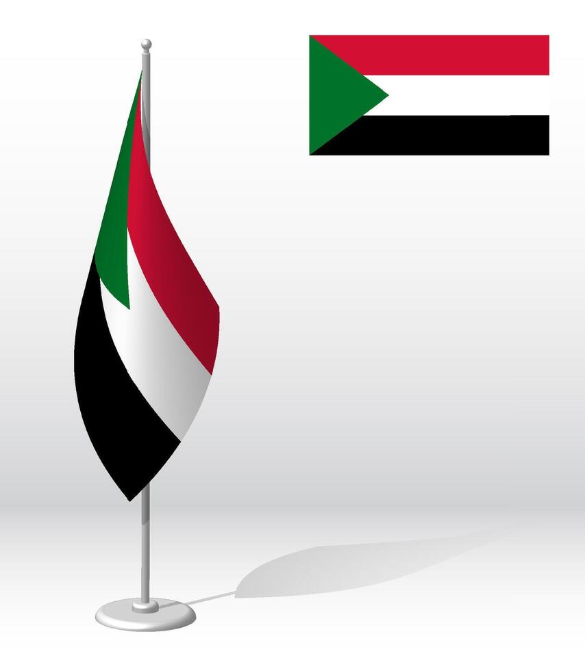 SUDAN flag on flagpole for registration of solemn event, meeting foreign guests. National independence day of SUDAN. Realistic 3D on white vector