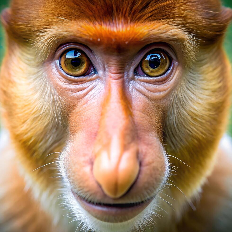 a close up face of Proboscis Monkey monkey. . photo