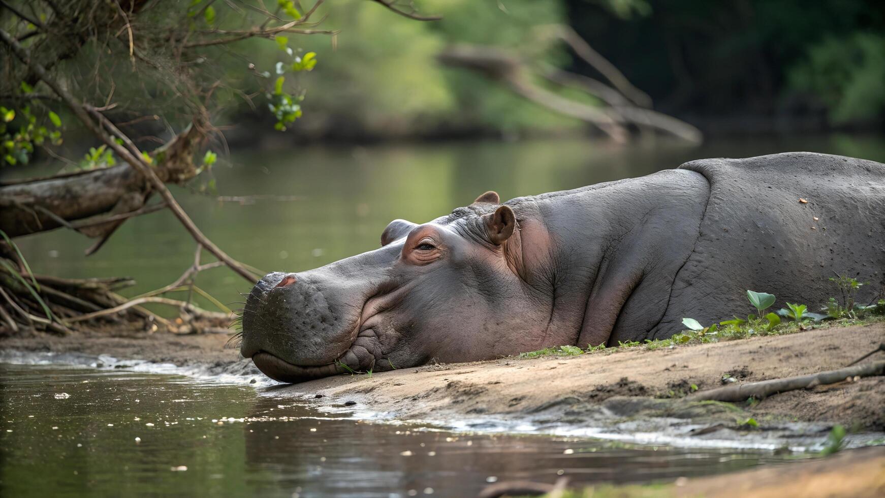 large hippopotamus eye and head view. photo