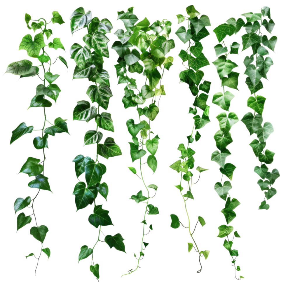 Set of green leaves transparent background png