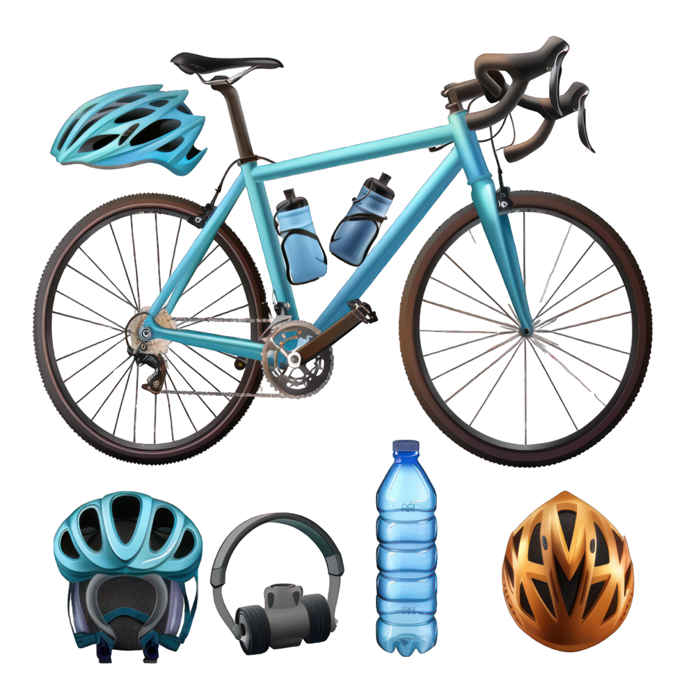 Bicycle with cyclist accessories transparent background png