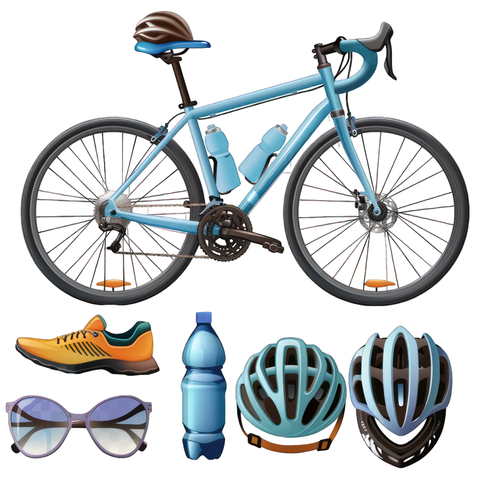 Bicycle with cyclist accessories transparent background png