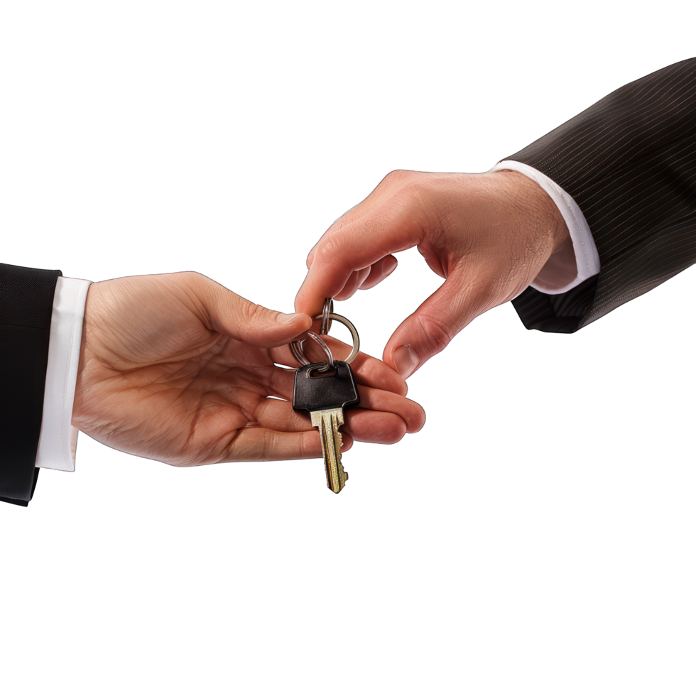 man's hand handing keys over to another man's hand transparent background png
