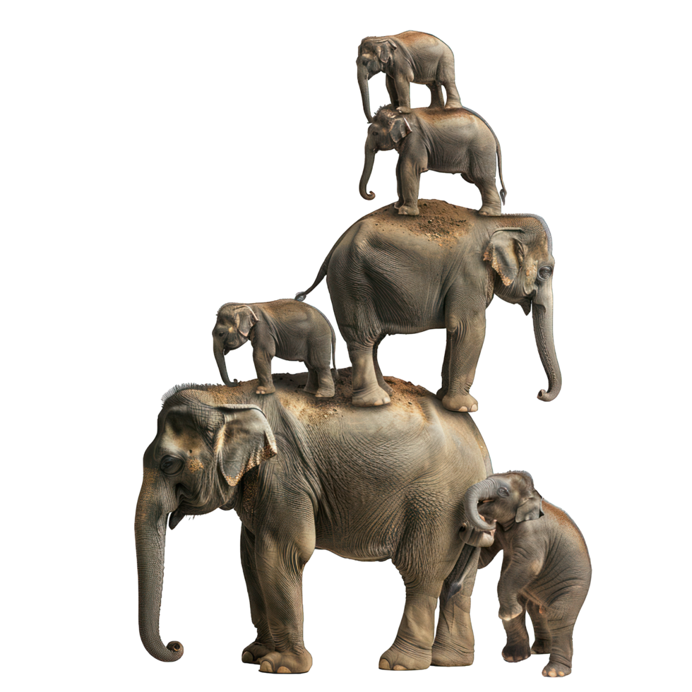 elephants standing on one another transparent background png