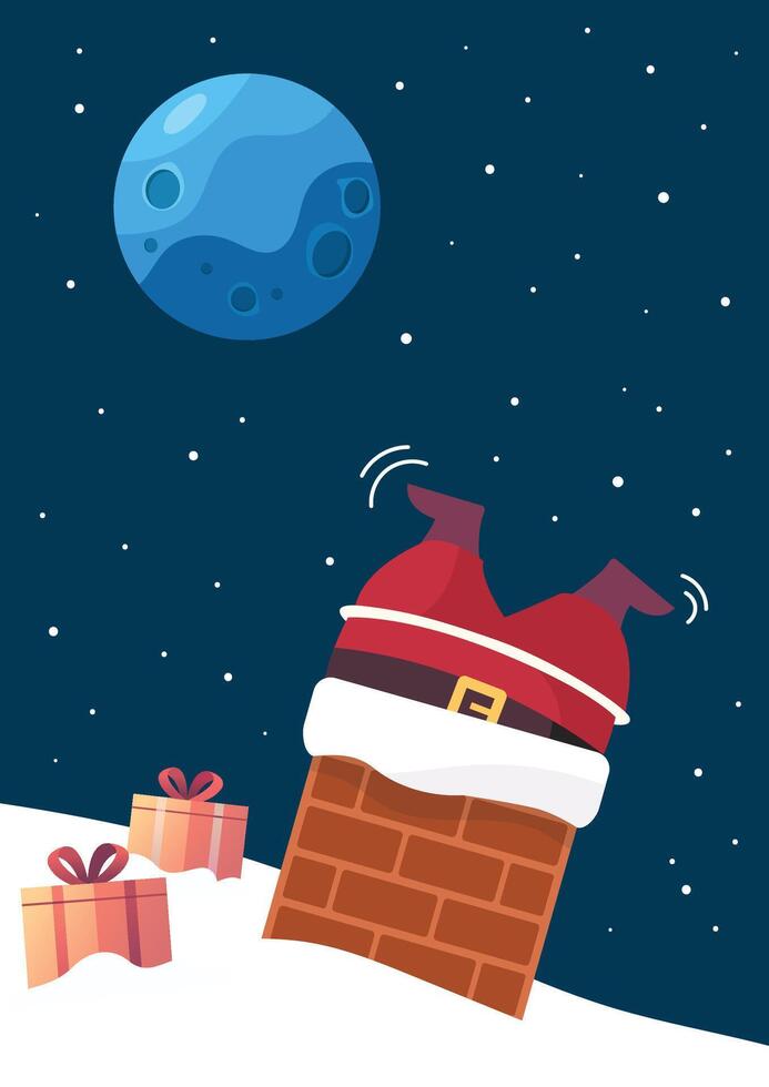 Santa claus stuck in the chimney greeting card vector