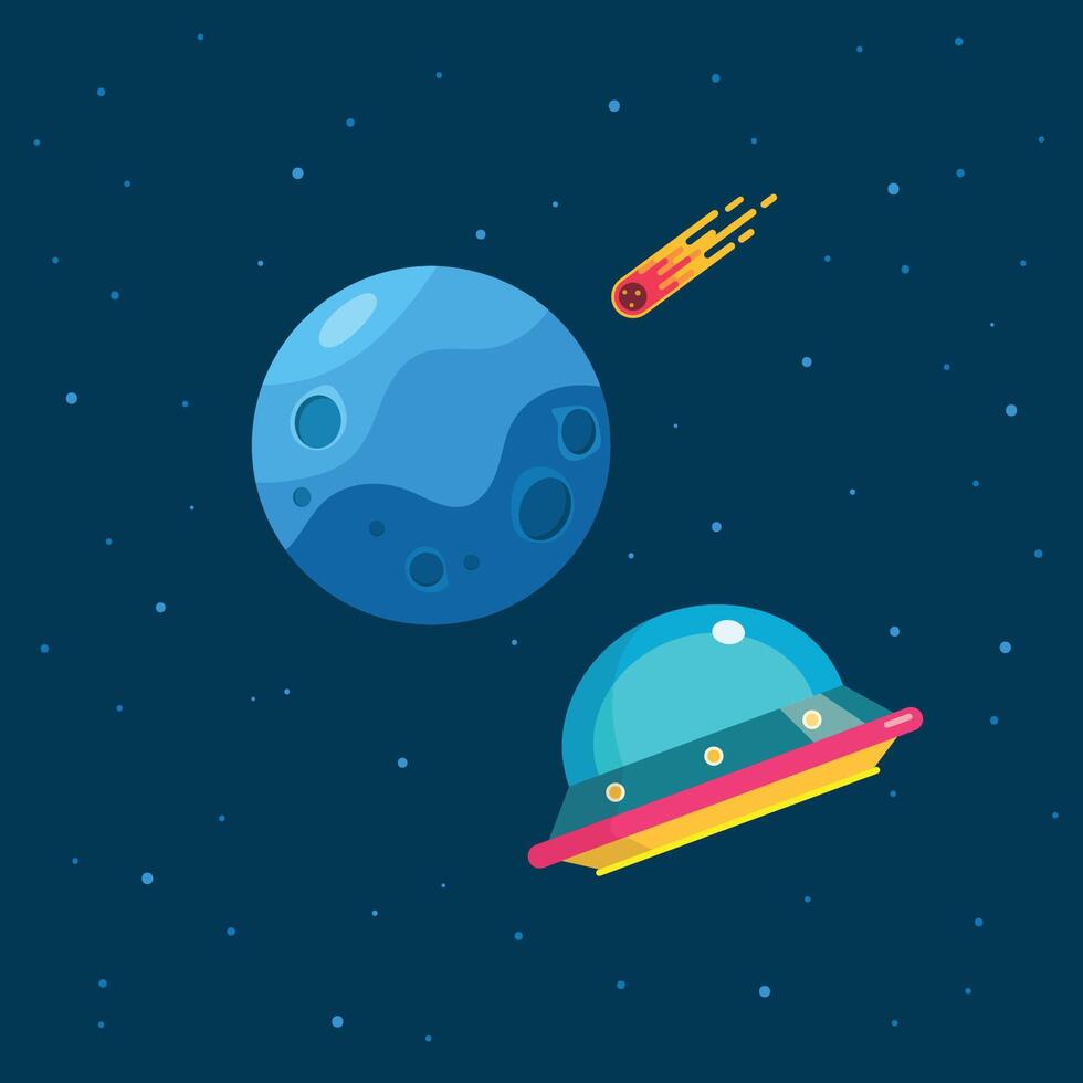 UFO spaceship with blue planet vector