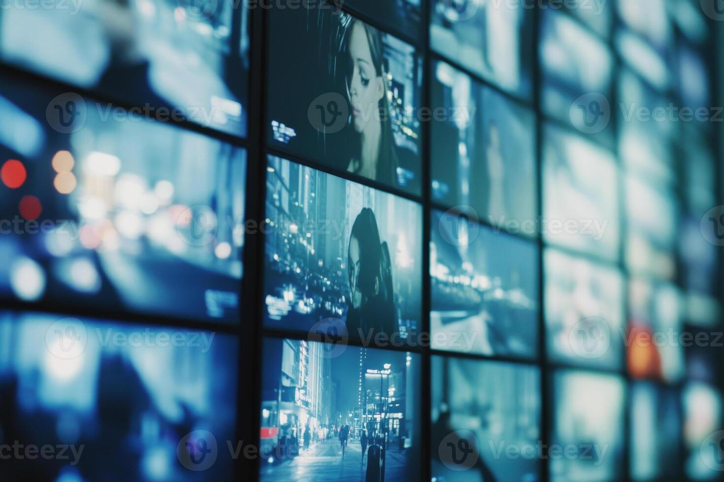 wall showing security camera footage in monitoring center photo