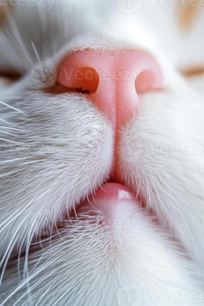 Cat muzzle with pink nose and whiskers photo