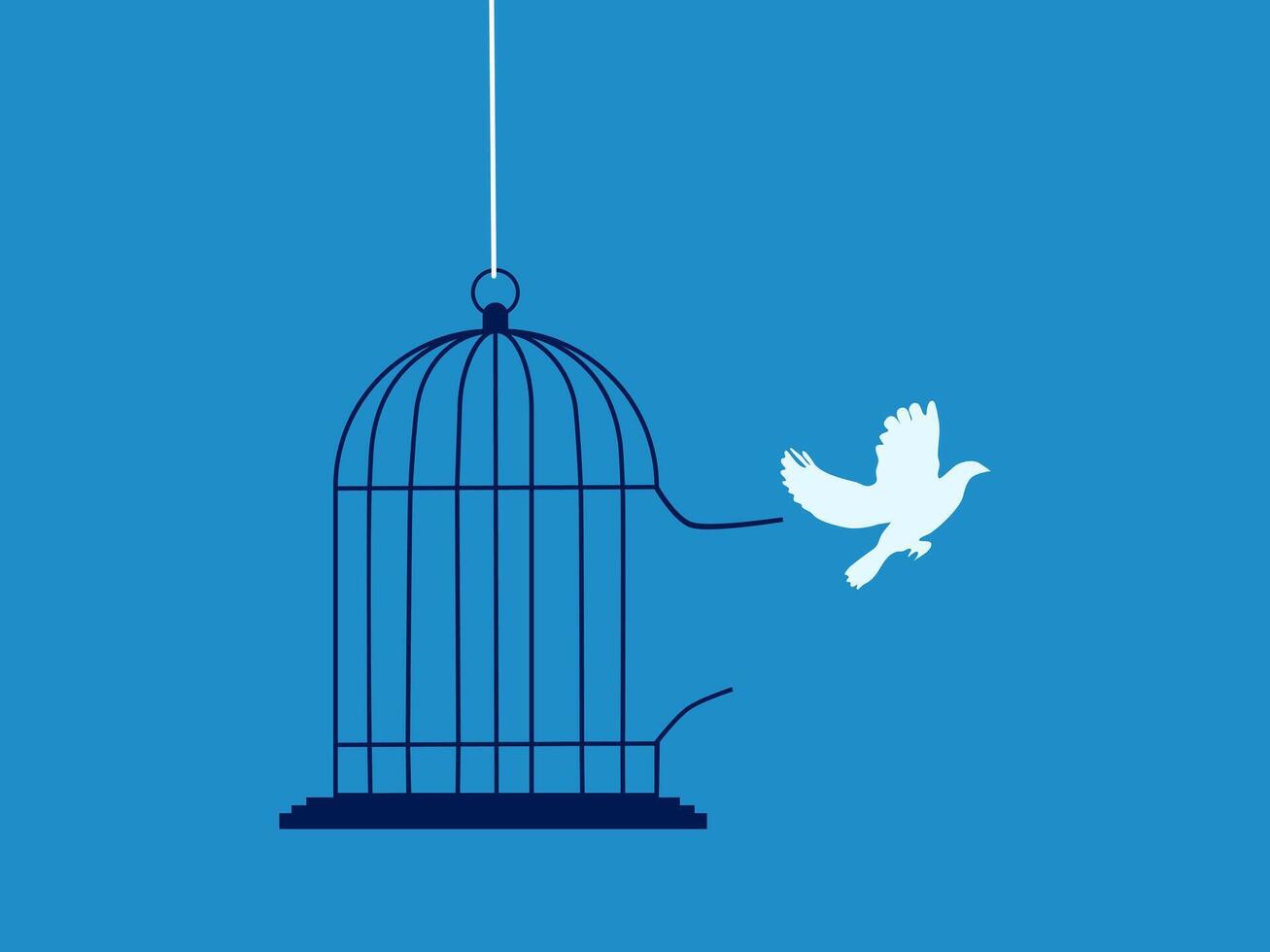 a white dove flying out of a cage on a blue background vector