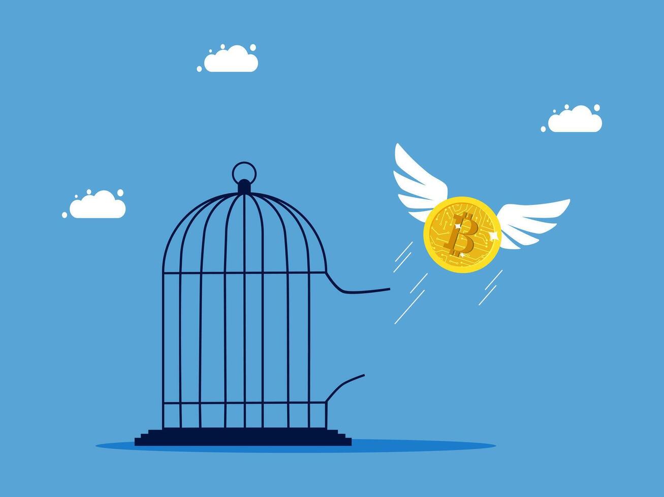 bitcoin in a cage with wings vector