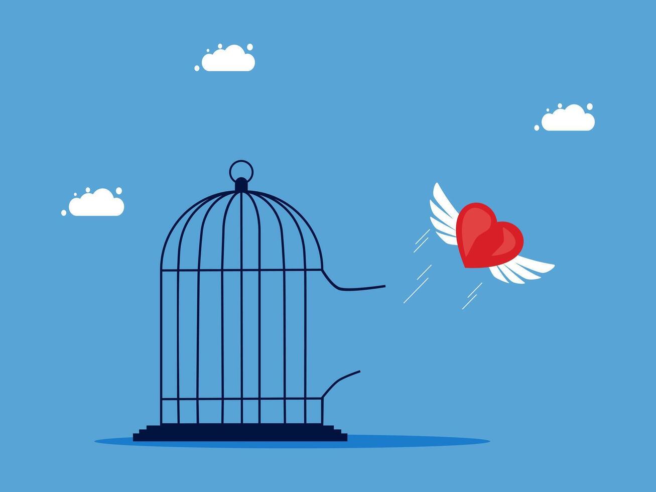 a bird cage with a heart flying out of it vector