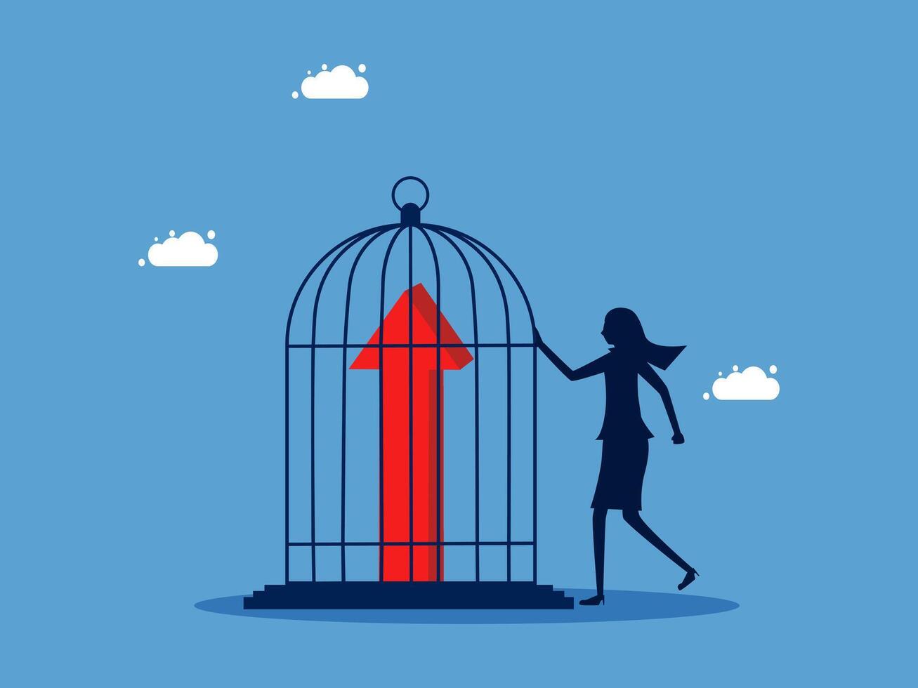 woman holding a red arrow in a cage with a bird vector
