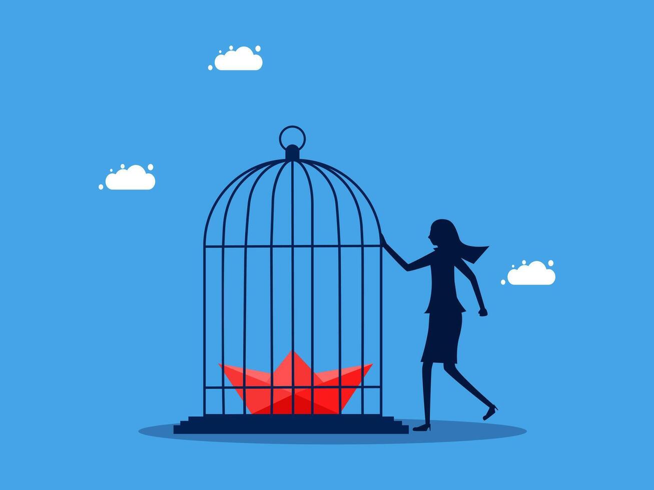 businesswoman in a cage with a red paper boat vector