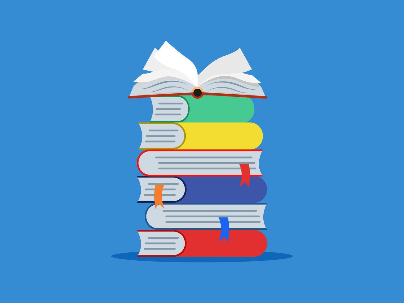 stack of books with an open book on top vector