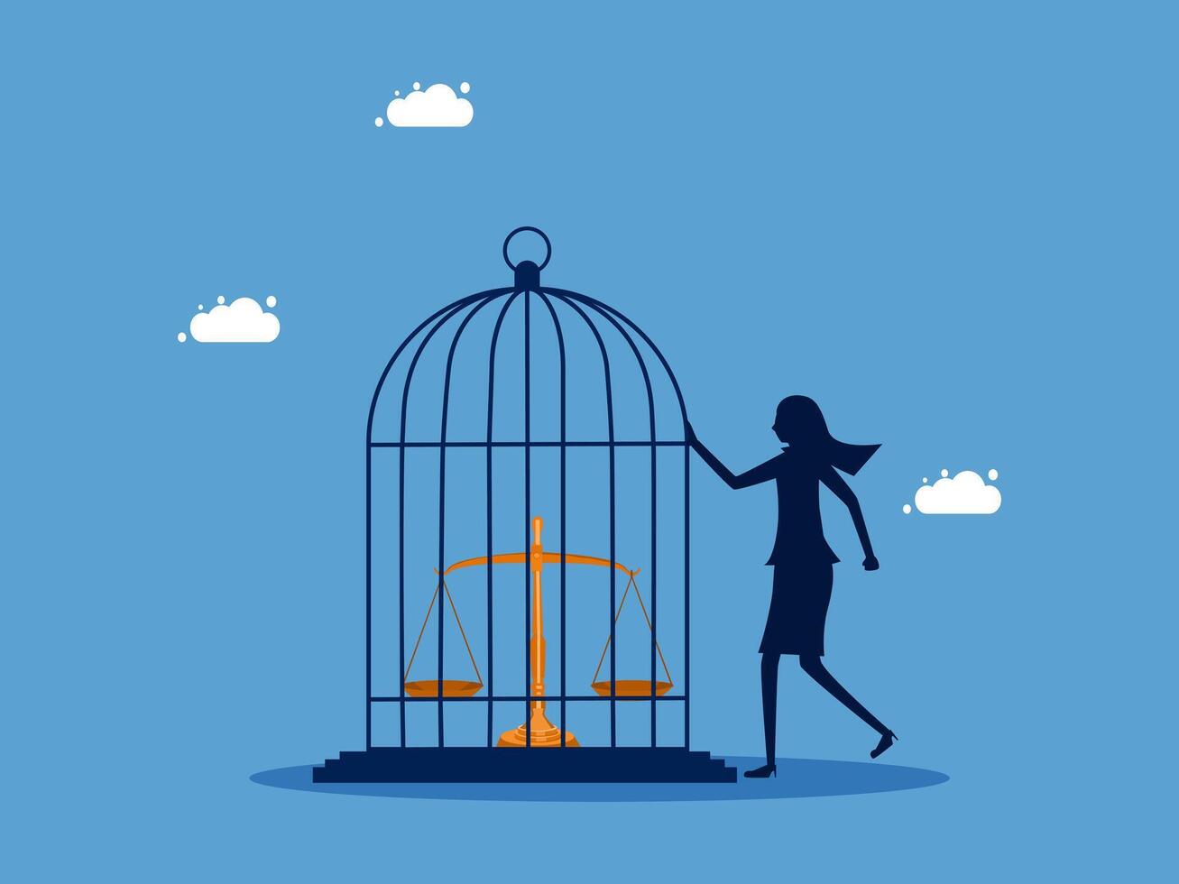 woman holding a cage with scales of justice and scales of justice vector