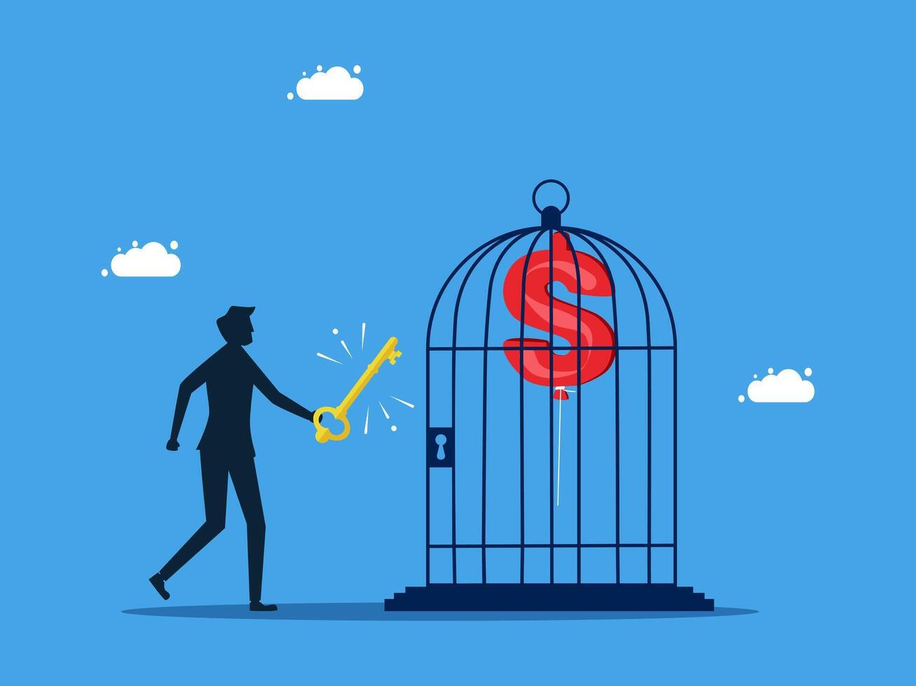 man opening cage with key to unlock money symbol vector