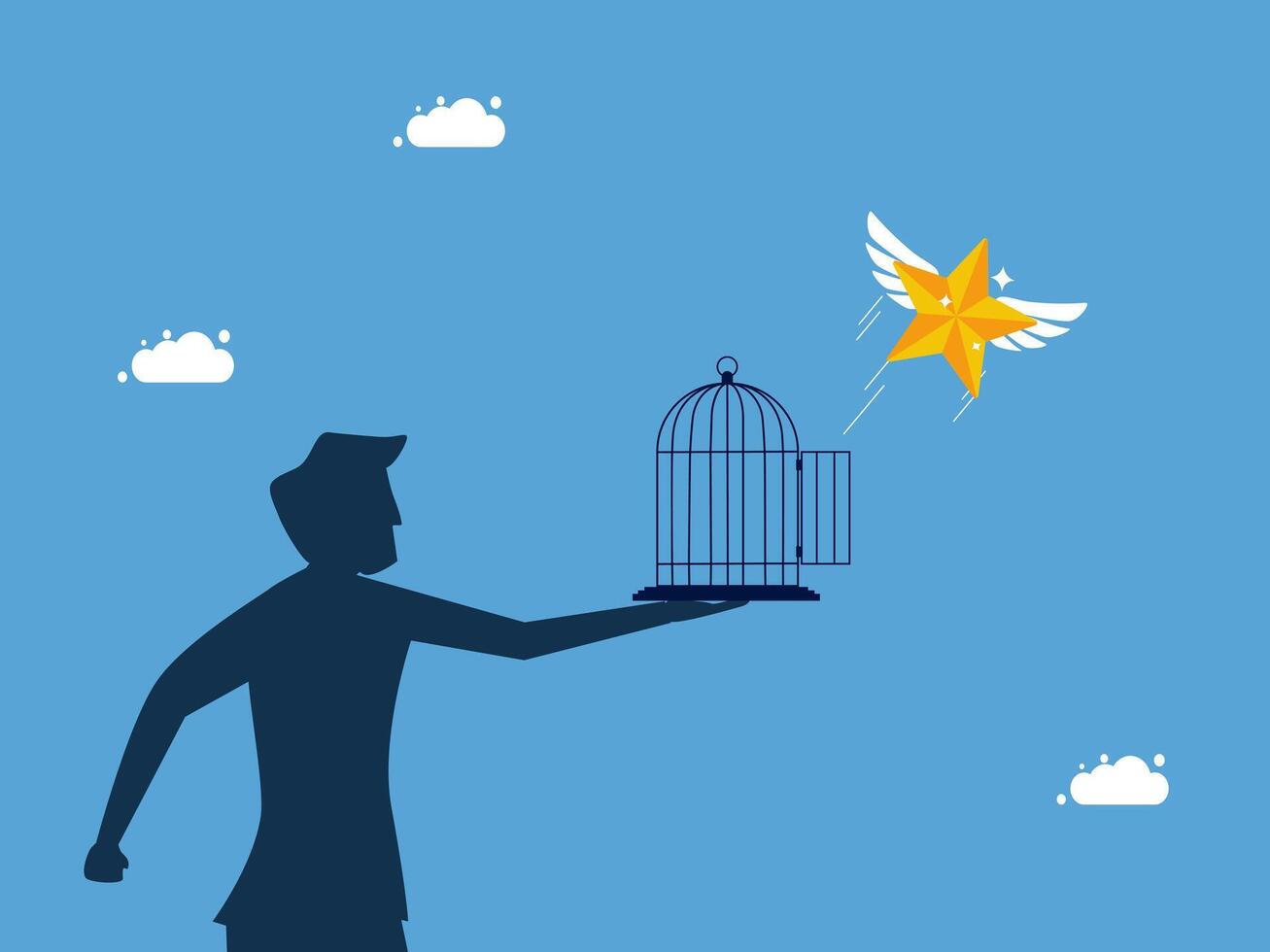 man holding bird cage and bird in his hand vector