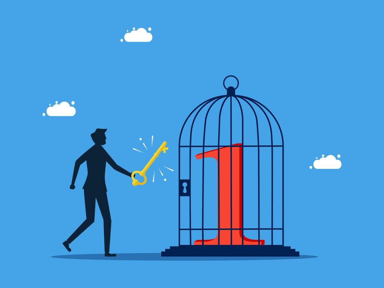 man holding key to open cage with number one vector