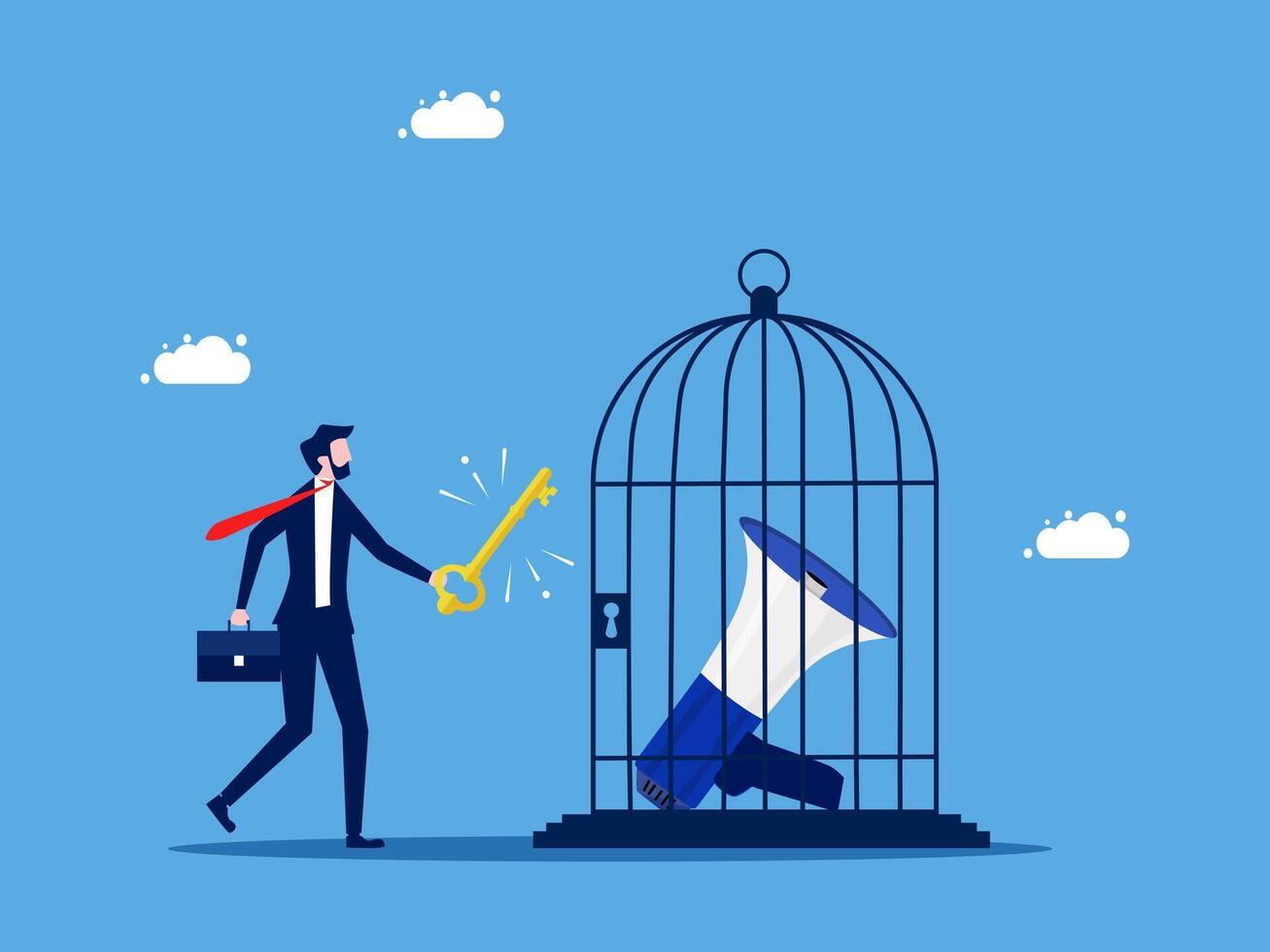 businessman in a cage with a key and a bird vector