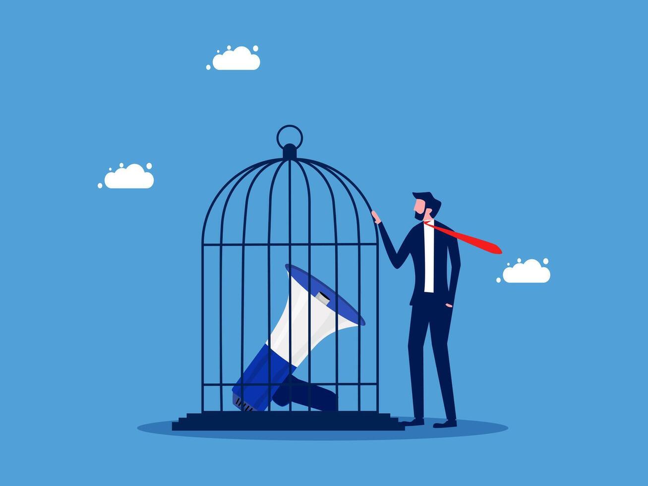 businessman in a cage with megaphone and bird vector