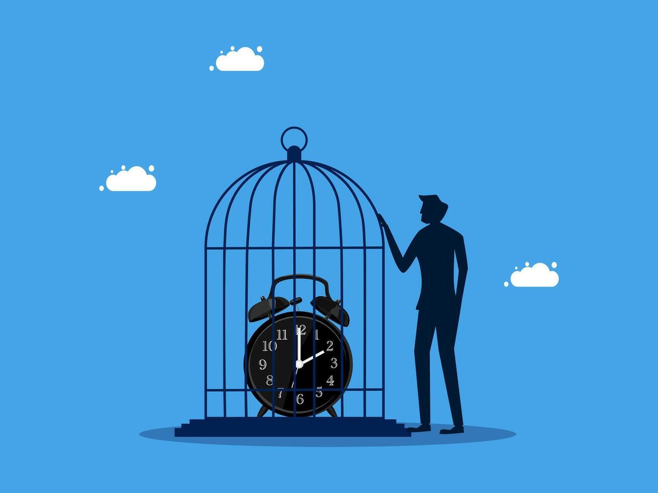 man in a cage with clock and wings vector