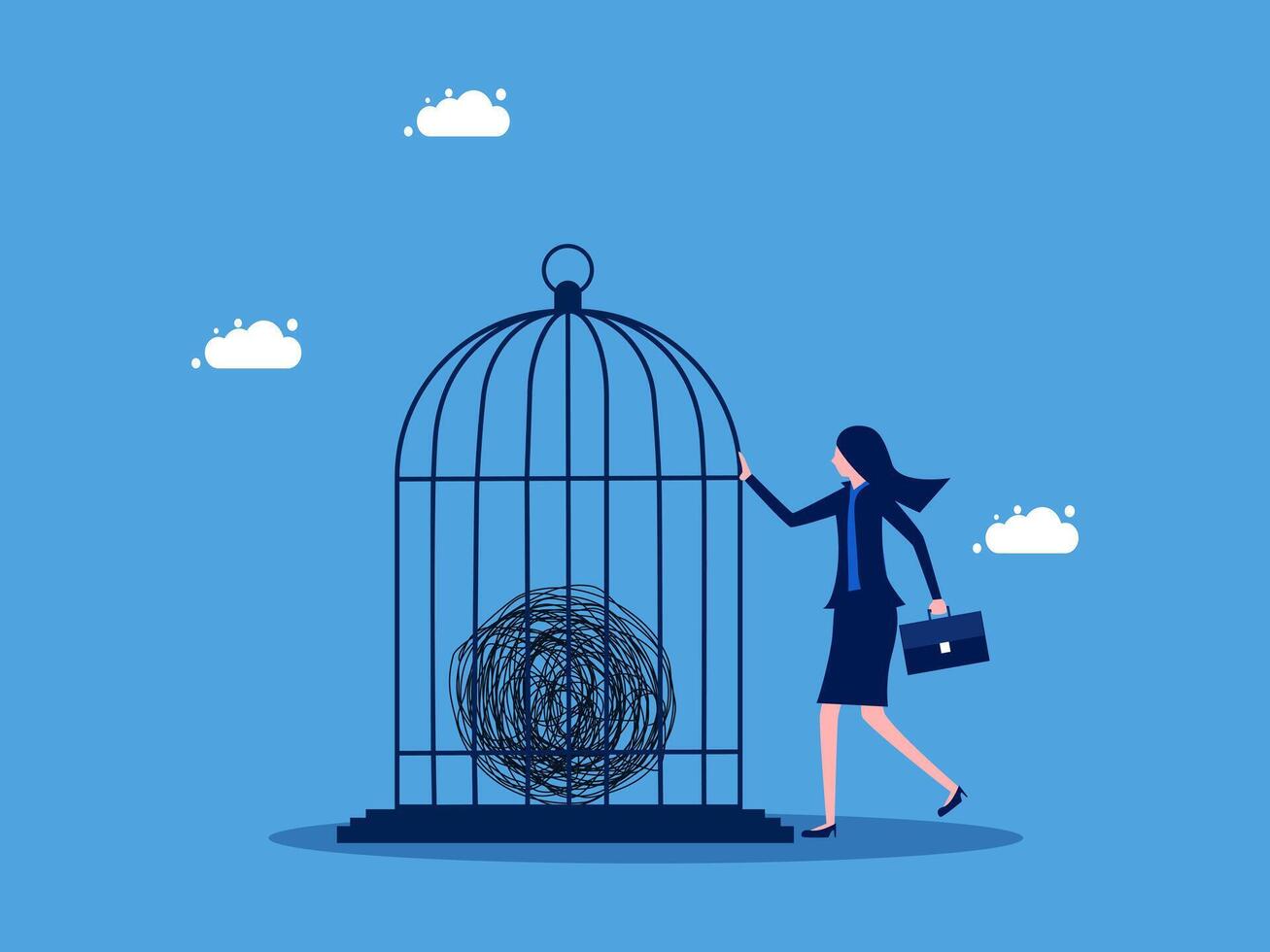 woman in a cage with a bird in it vector