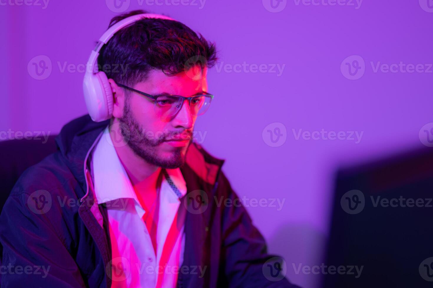 Information technology businessman working on computer at home for digital apps Software development or website design, ux, ui, budding graphic designers with coding projects or online company managem photo