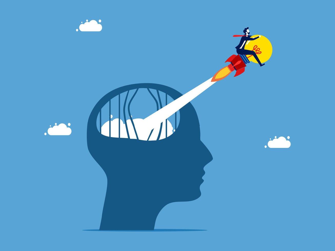 businesman with a rocket flying out of his head vector