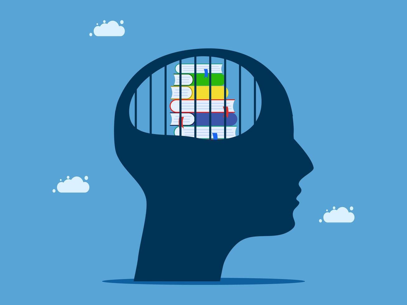 a person's head with books inside it vector