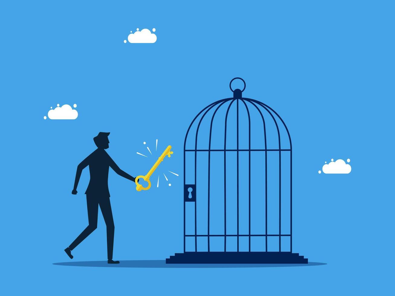 man holding key to open cage, business concept vector