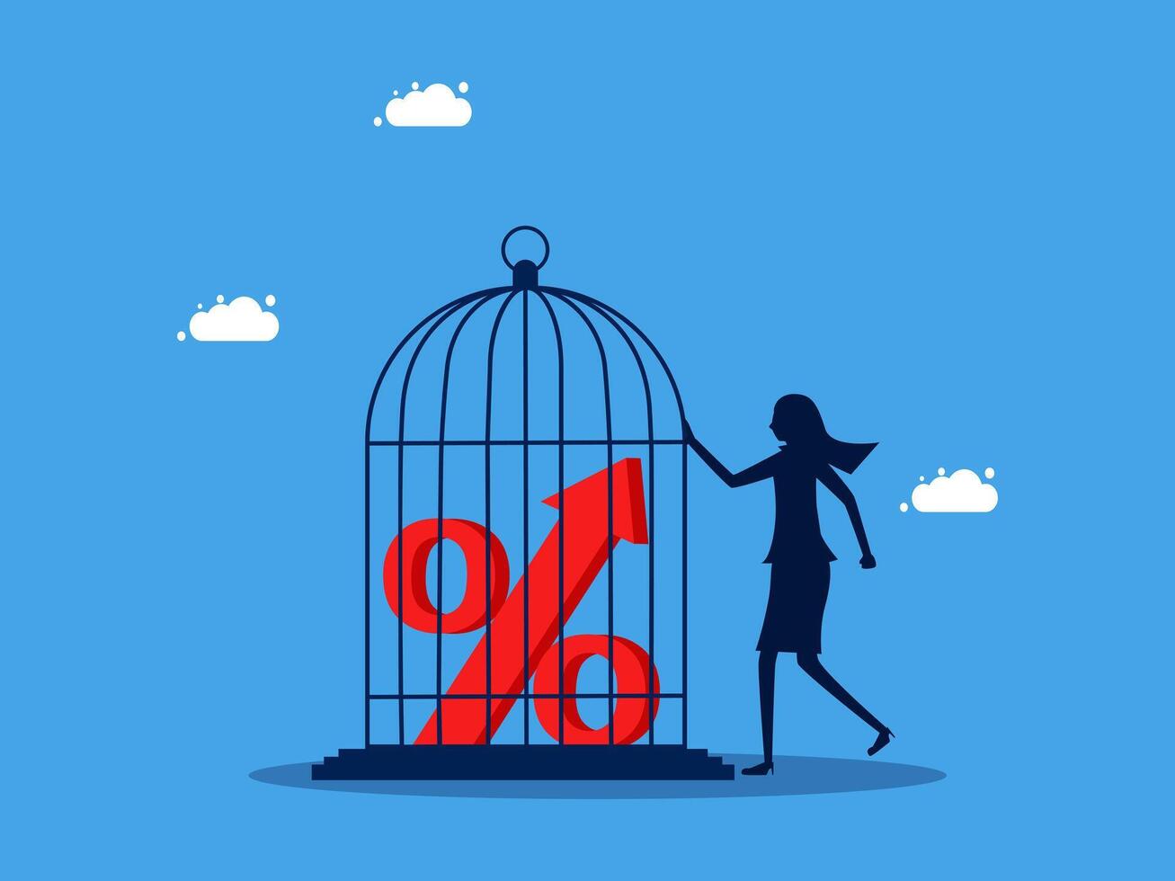 businesswoman holding a cage with a percentage sign inside vector