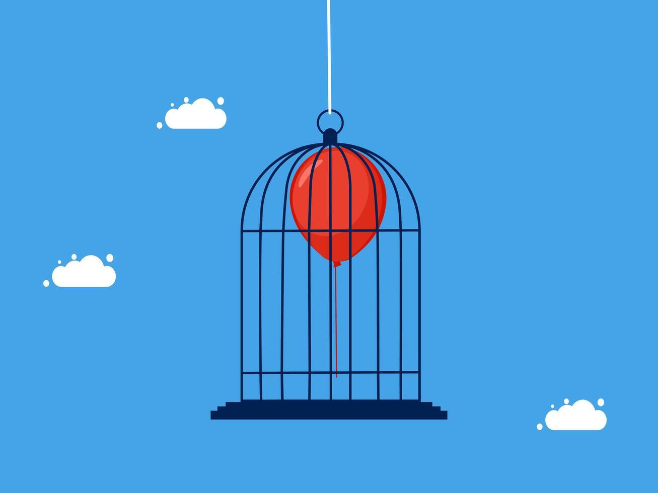 a red balloon is inside a cage with a bird vector