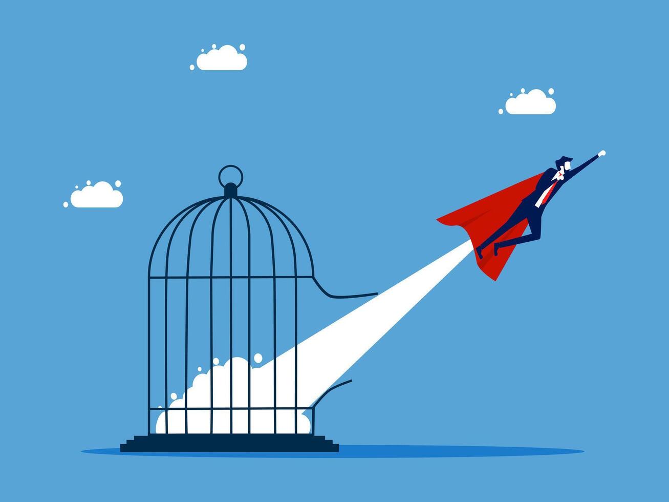 businessman flying out of a cage with a red cape vector
