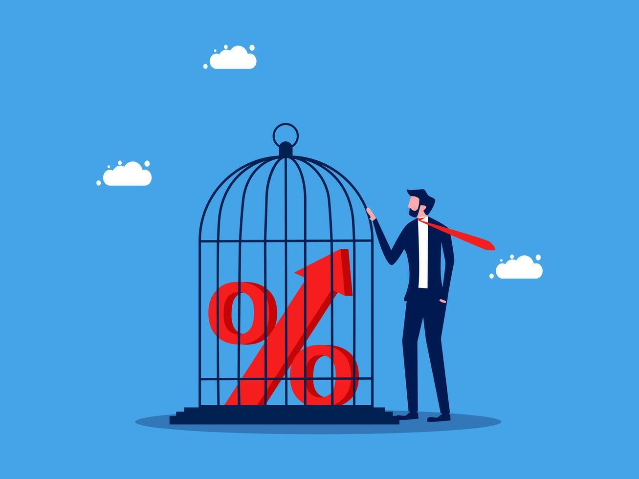 businessman holding a red arrow in a cage with a percentage sign vector