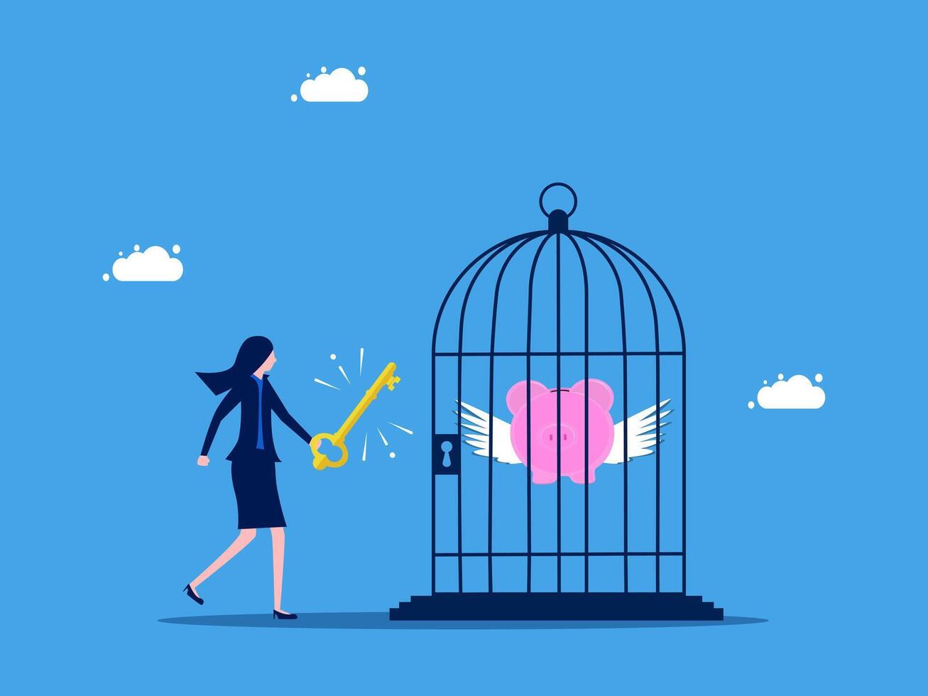 a woman is holding a key to open a cage with a heart inside vector