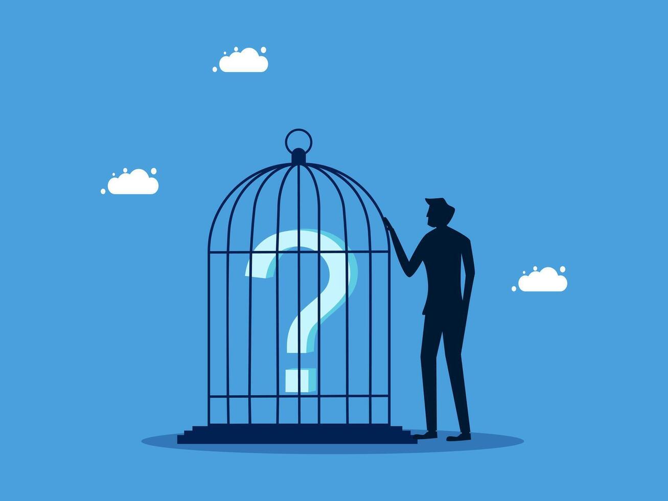 businessman in cage with question mark vector
