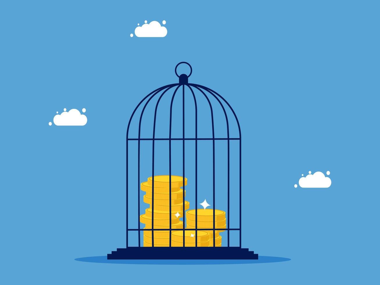 a bird cage with gold coins inside vector