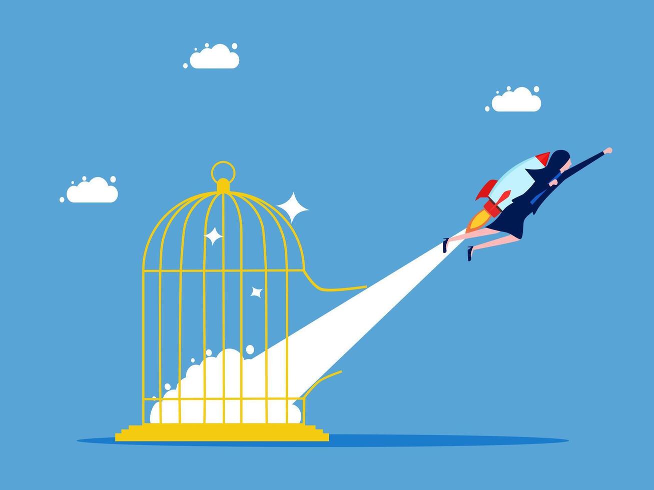 businesswoman flying out of a cage vector
