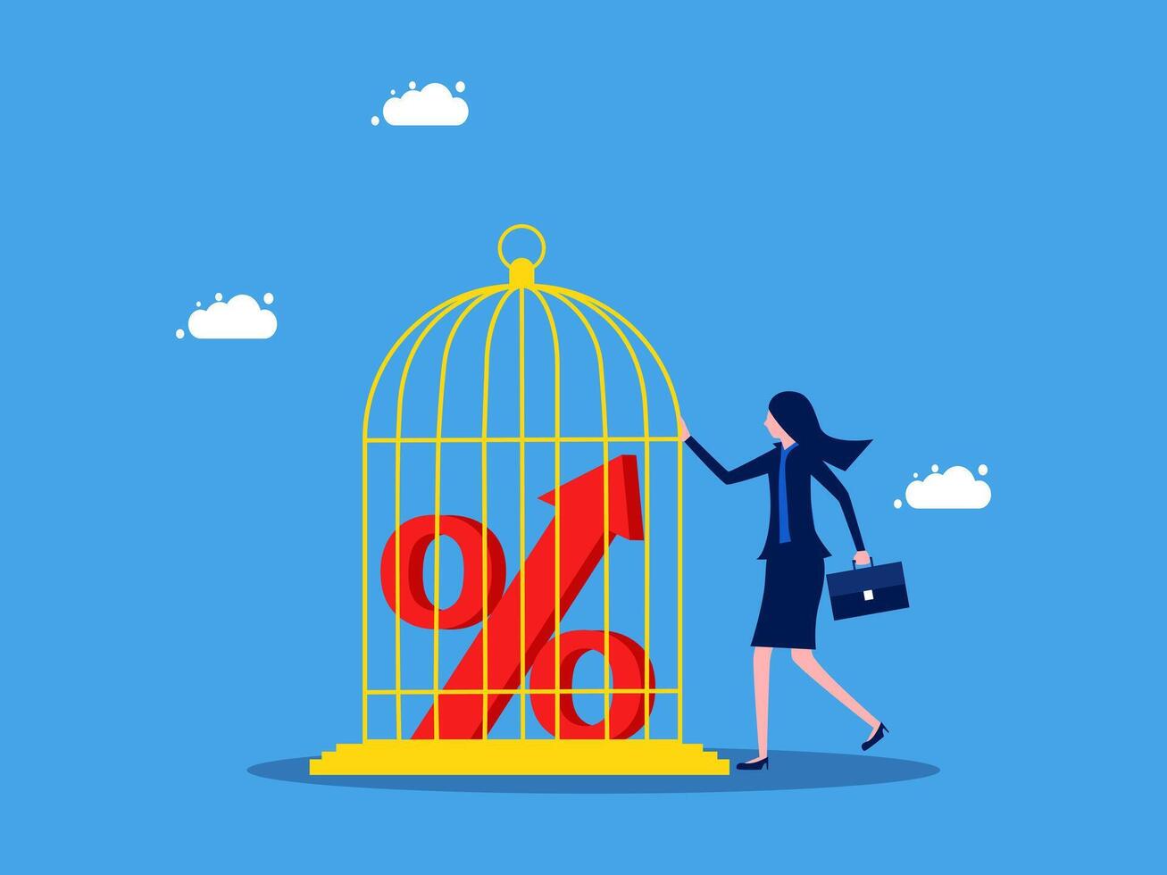 businesswoman holding a cage with a percentage sign on it vector
