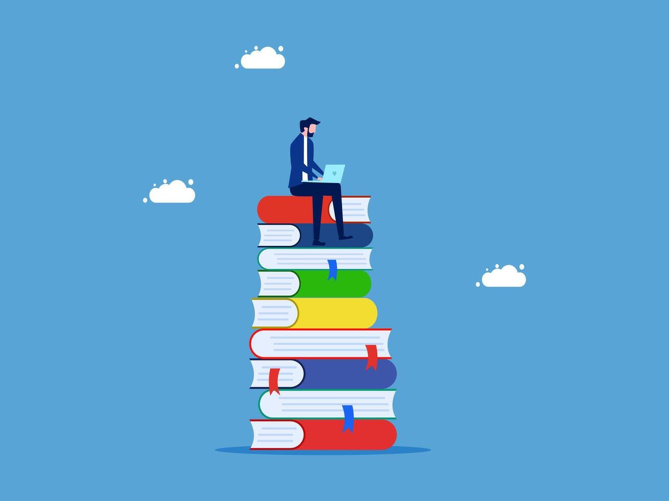 businessman sitting on top of stack of books vector