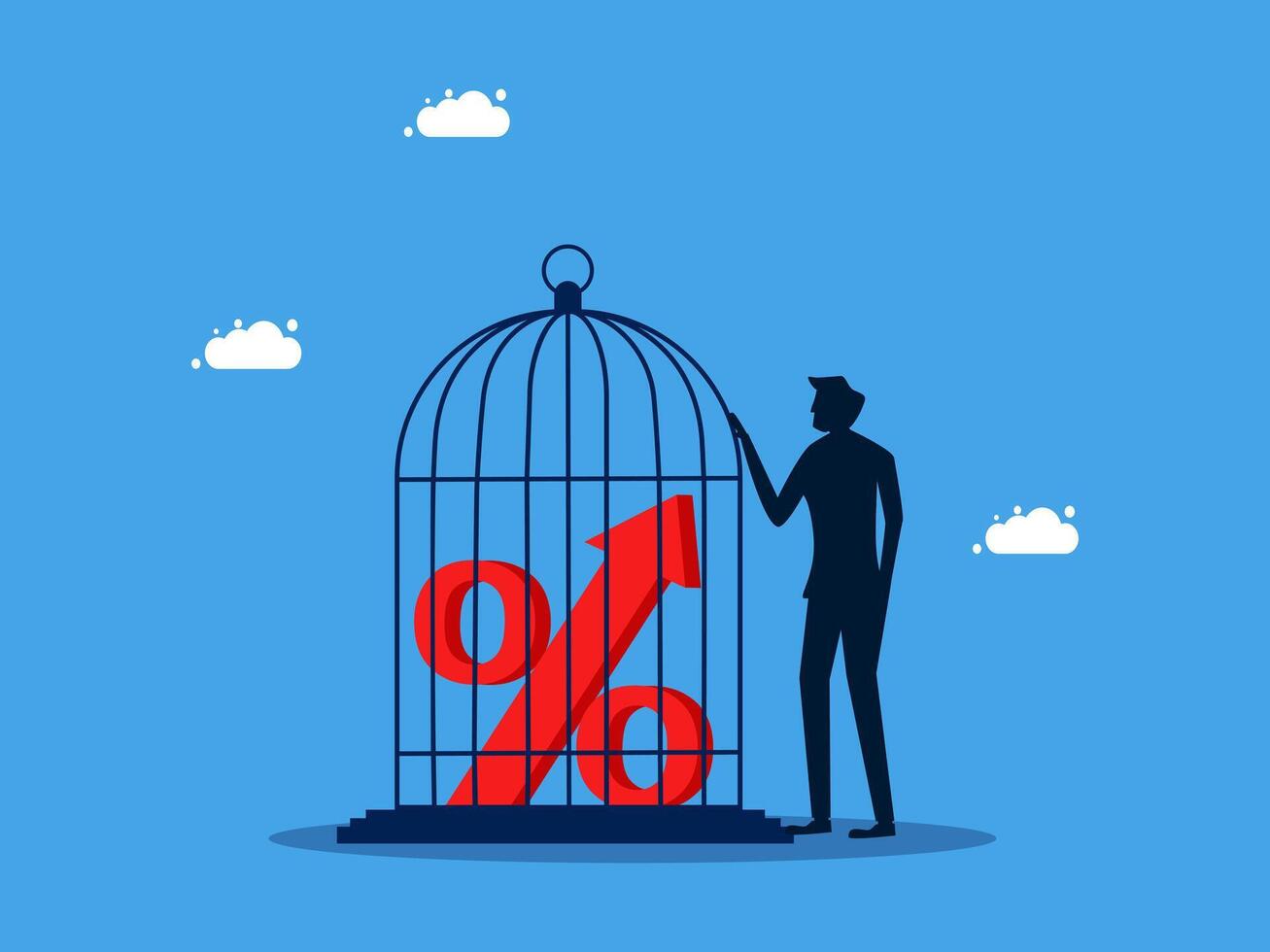 businessman holding a cage with a percentage sign and a percentage sign in the cage vector