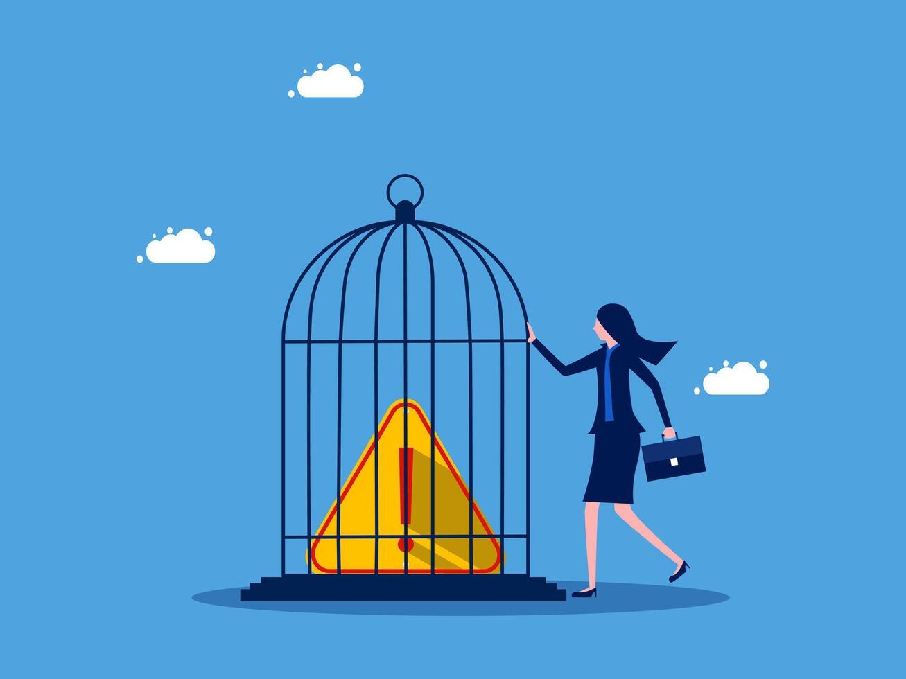 woman in a suit holding a bird cage with a yellow triangle vector