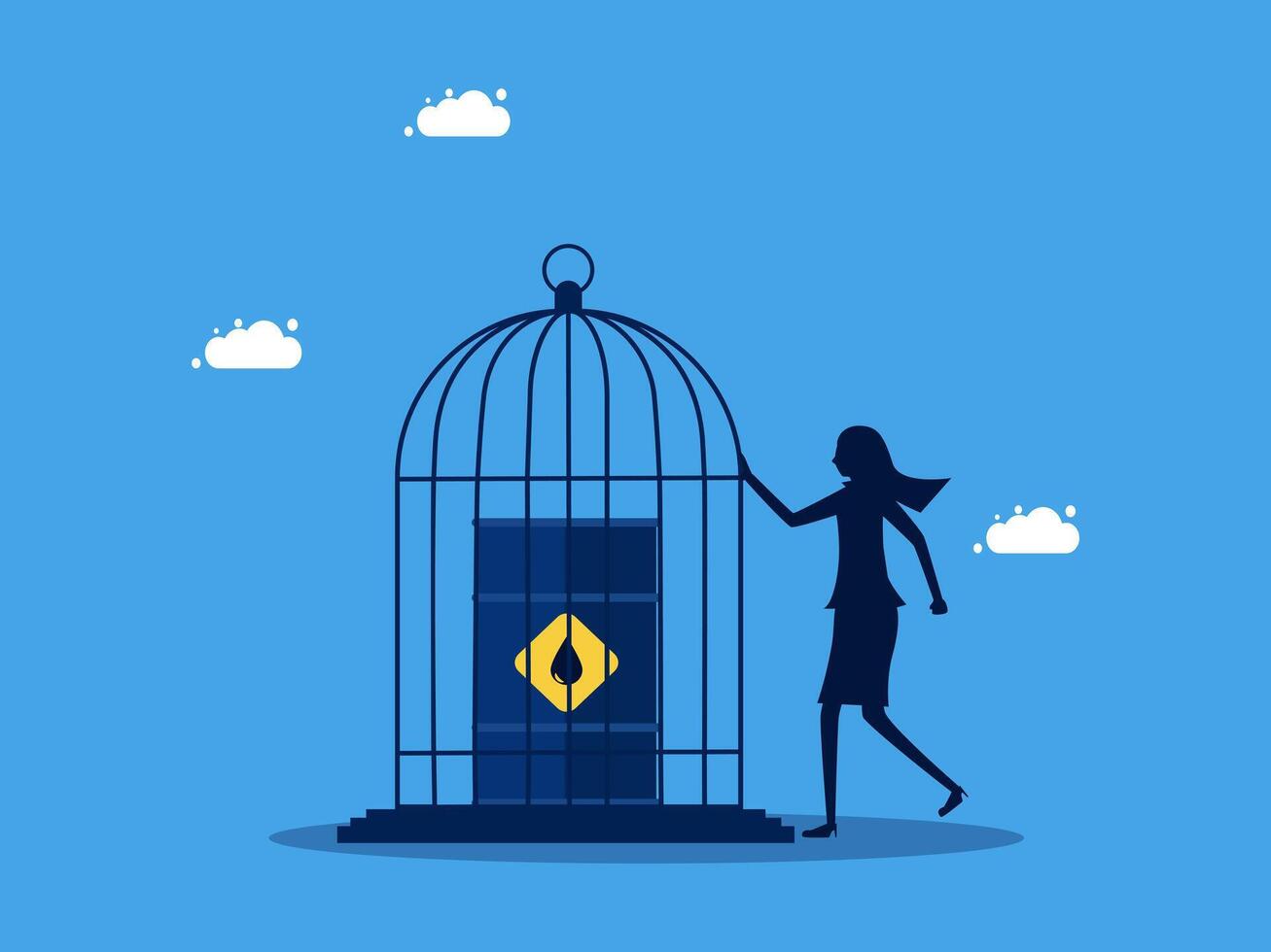 a woman is holding a key to open a cage vector